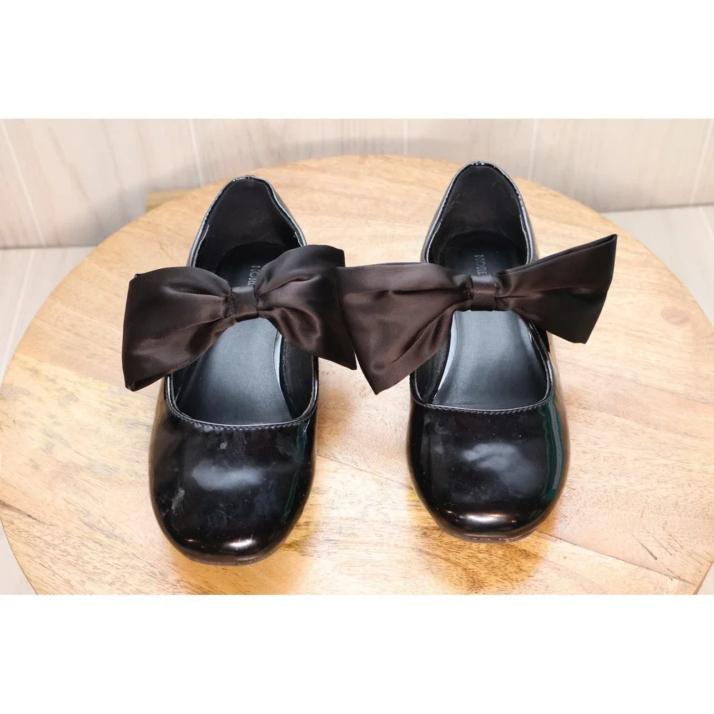 Nordstrom Kids Posey Bow Black Patent Mary Jane Flats  Size 3 Big Kid